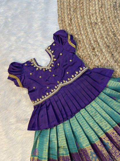Purple Soft Banarasi Silk Aari Pattu Pavadai | CPM0632