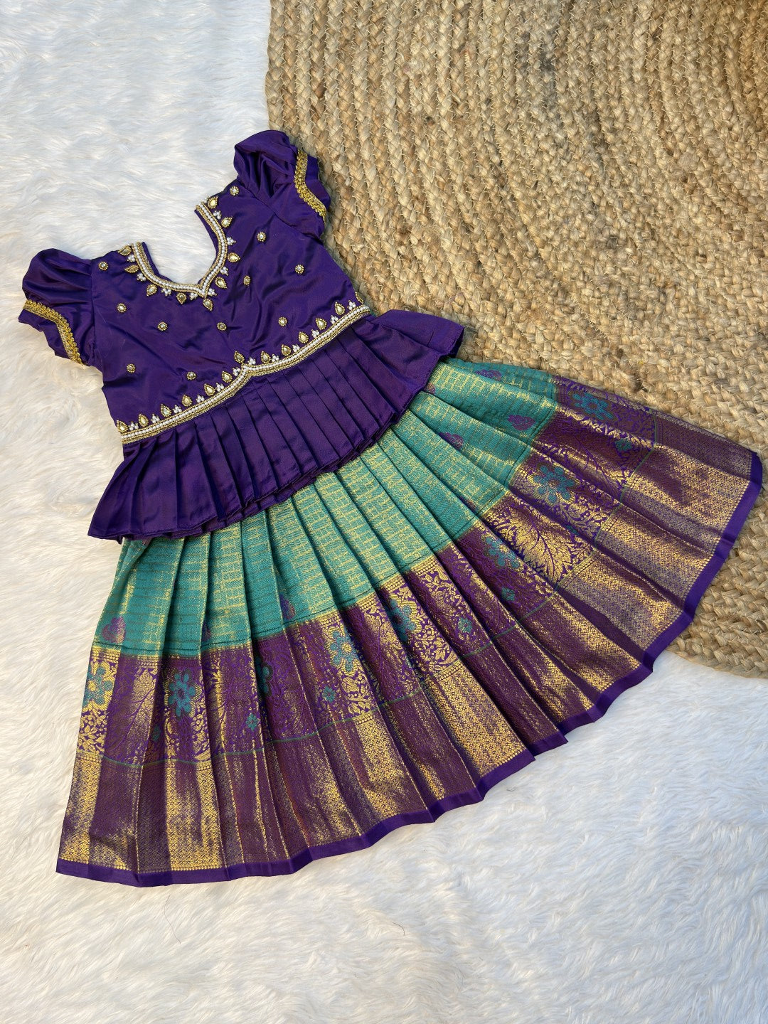 Purple Soft Banarasi Silk Aari Pattu Pavadai | CPM0632