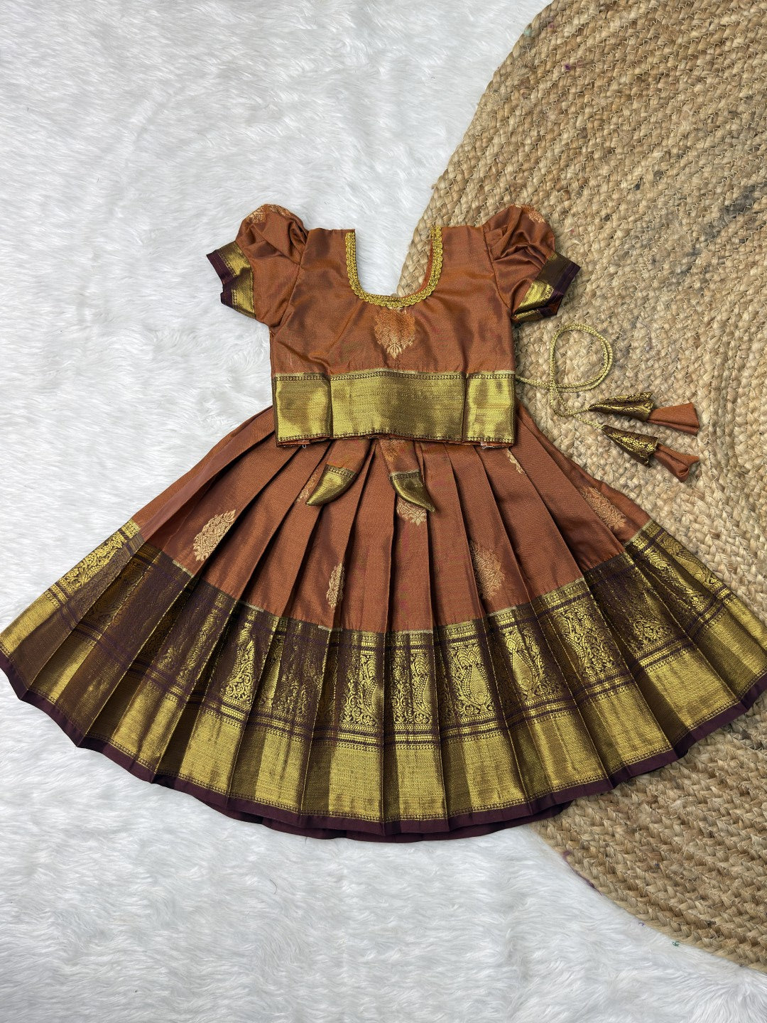 Rust and Brown Raw Mango Silk Pattu Pavadai | CPM0634
