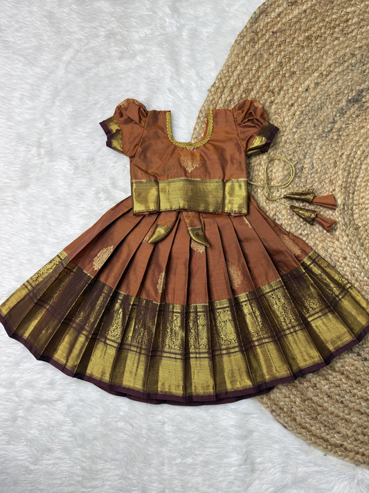 Rust and Brown Raw Mango Silk Pattu Pavadai | CPM0634