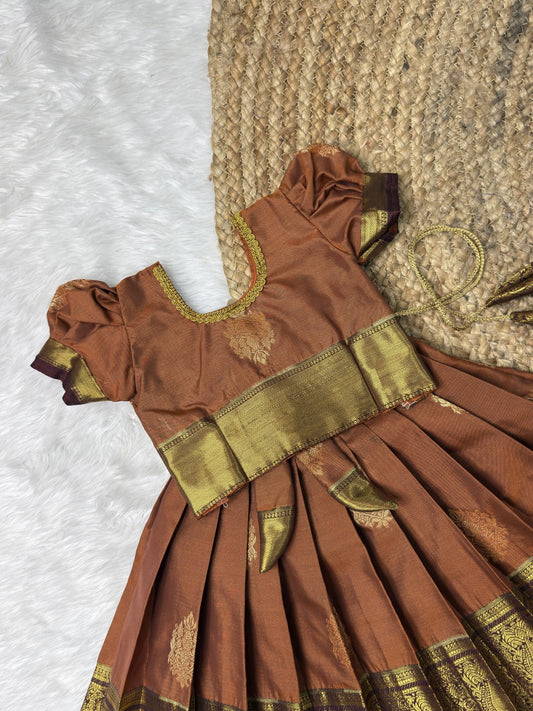 Rust and Brown Raw Mango Silk Pattu Pavadai | CPM0634
