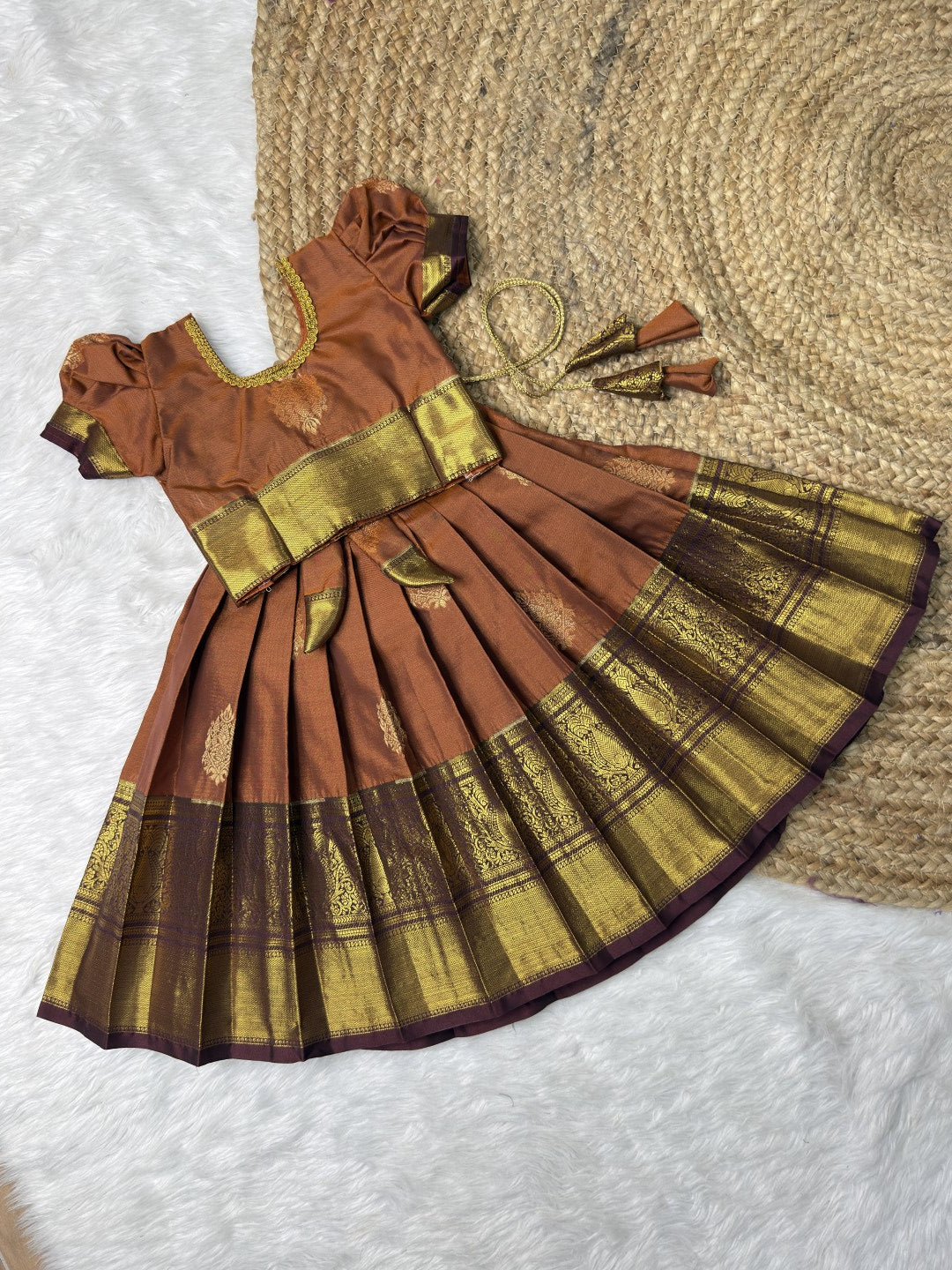 Rust and Brown Raw Mango Silk Pattu Pavadai | CPM0634