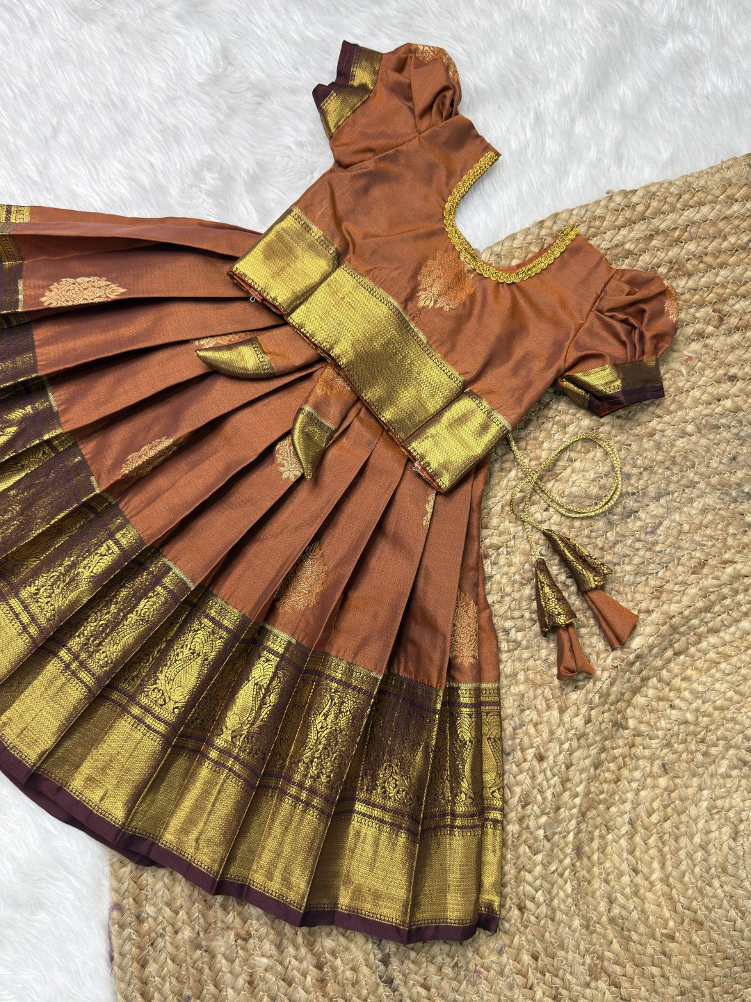 Rust and Brown Raw Mango Silk Pattu Pavadai | CPM0634