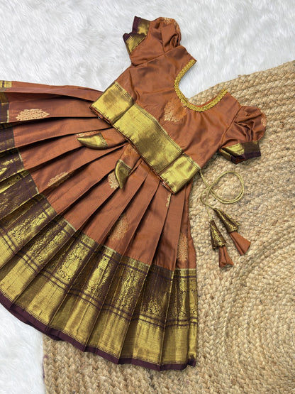 Rust and Brown Raw Mango Silk Pattu Pavadai | CPM0634