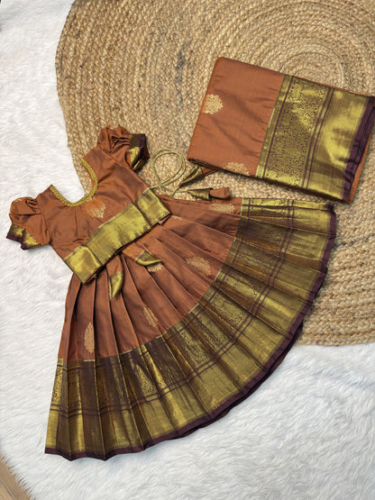 Rust and Brown Raw Mango Silk Pattu Pavadai | CPM0634
