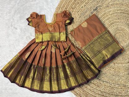 Rust and Brown Raw Mango Silk Pattu Pavadai | CPM0634