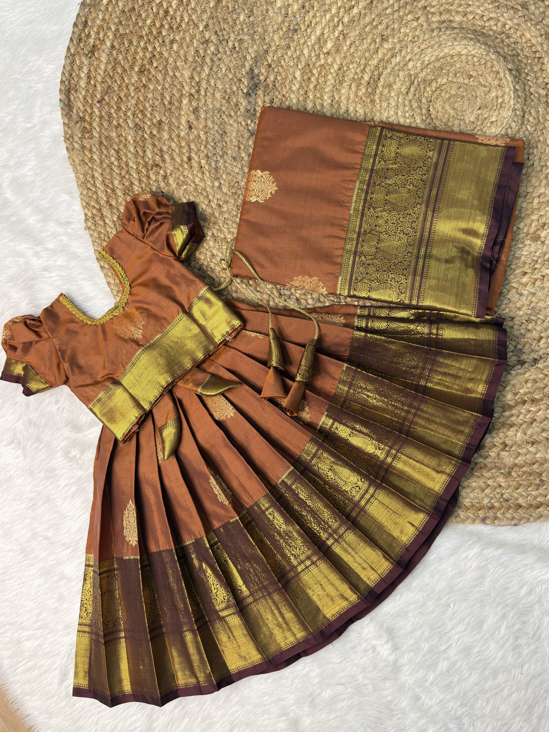 Rust and Brown Raw Mango Silk Pattu Pavadai | CPM0634