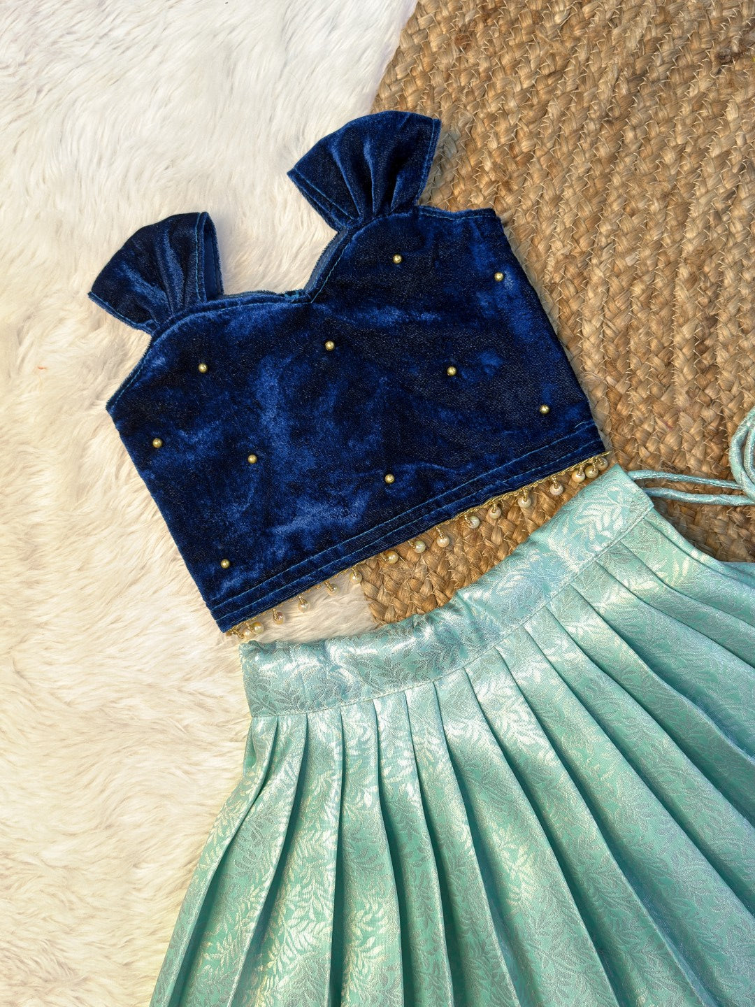 Budget Friendly Velvet & Kanchi Soft Silk Top & Skirt | CPM0636