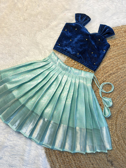 Budget Friendly Velvet & Kanchi Soft Silk Top & Skirt | CPM0636