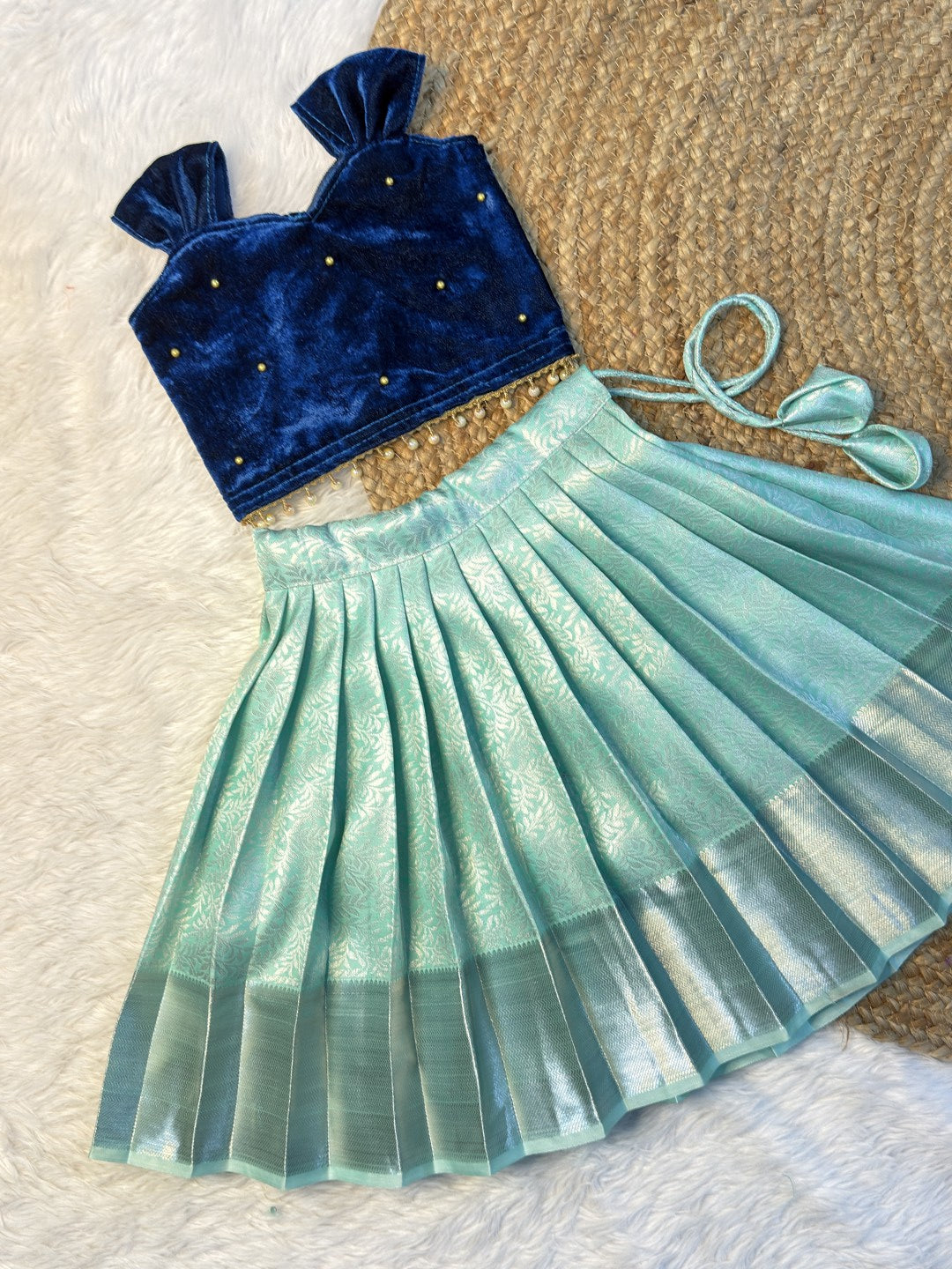 Budget Friendly Velvet & Kanchi Soft Silk Top & Skirt | CPM0636
