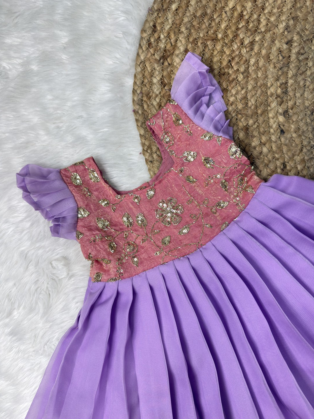 Lavender & Pink Fandy Space Silk & Georgette Bead Work Gown | CPM0642