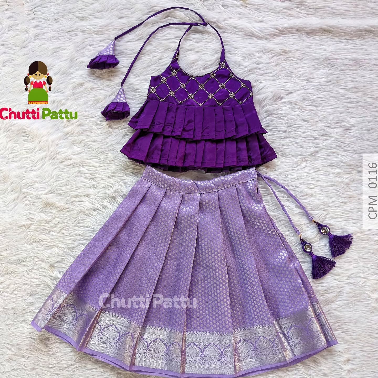Royal Purple & Lavender Double Frill Pattu Pavadai | CPM_0116