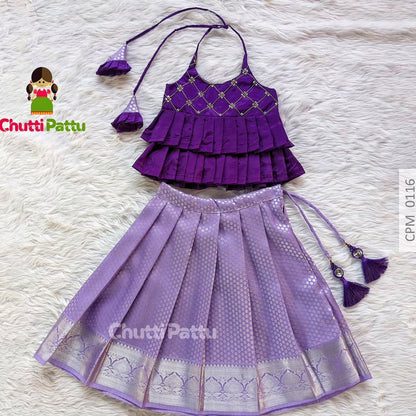 Royal Purple & Lavender Double Frill Pattu Pavadai | CPM_0116