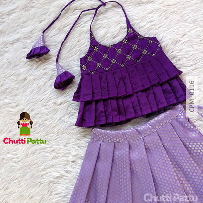 Royal Purple & Lavender Double Frill Pattu Pavadai | CPM_0116