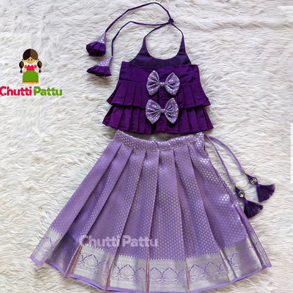 Royal Purple & Lavender Double Frill Pattu Pavadai | CPM_0116