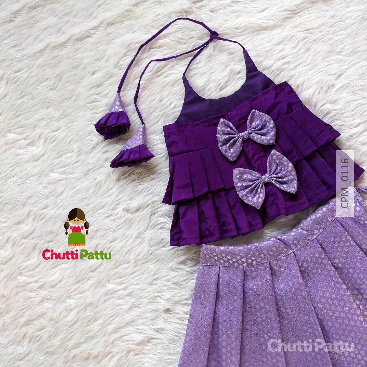 Royal Purple & Lavender Double Frill Pattu Pavadai | CPM_0116