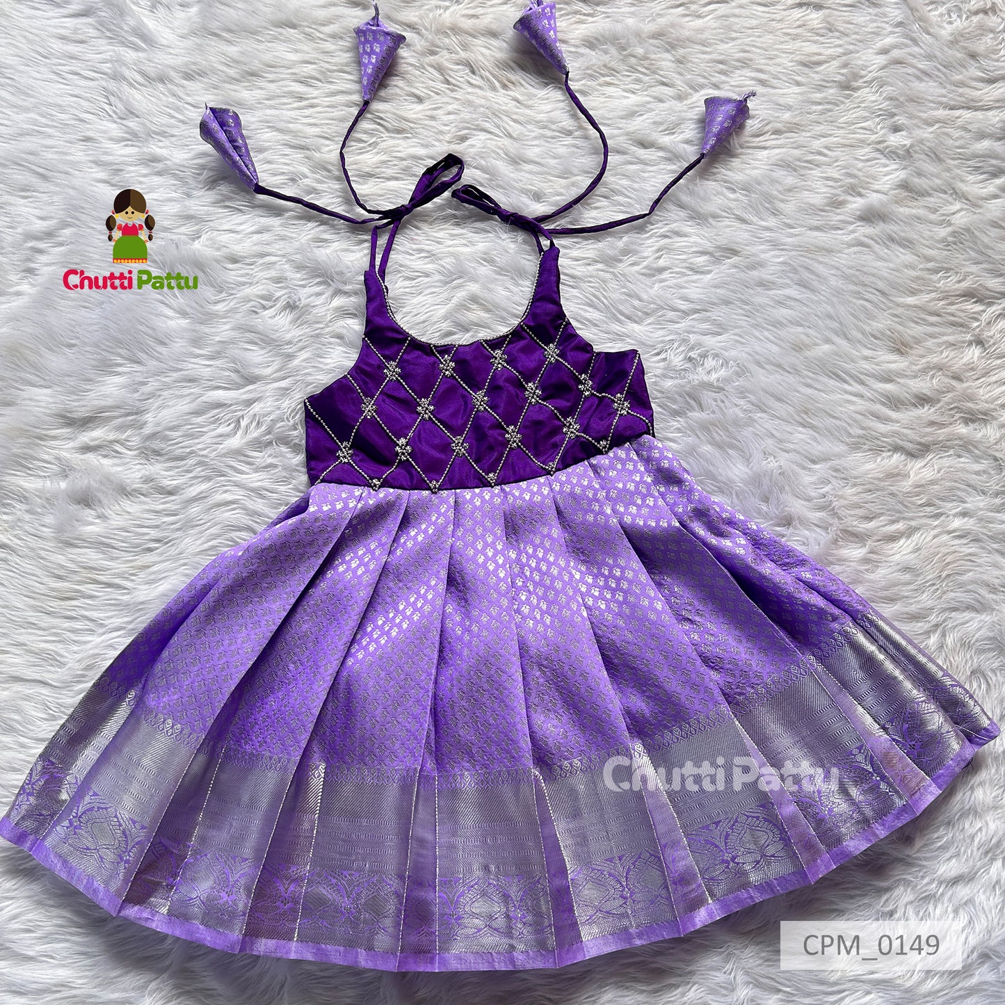 Lavender Kanchi Soft Silk Tie-Up Frock | CPM_0149A