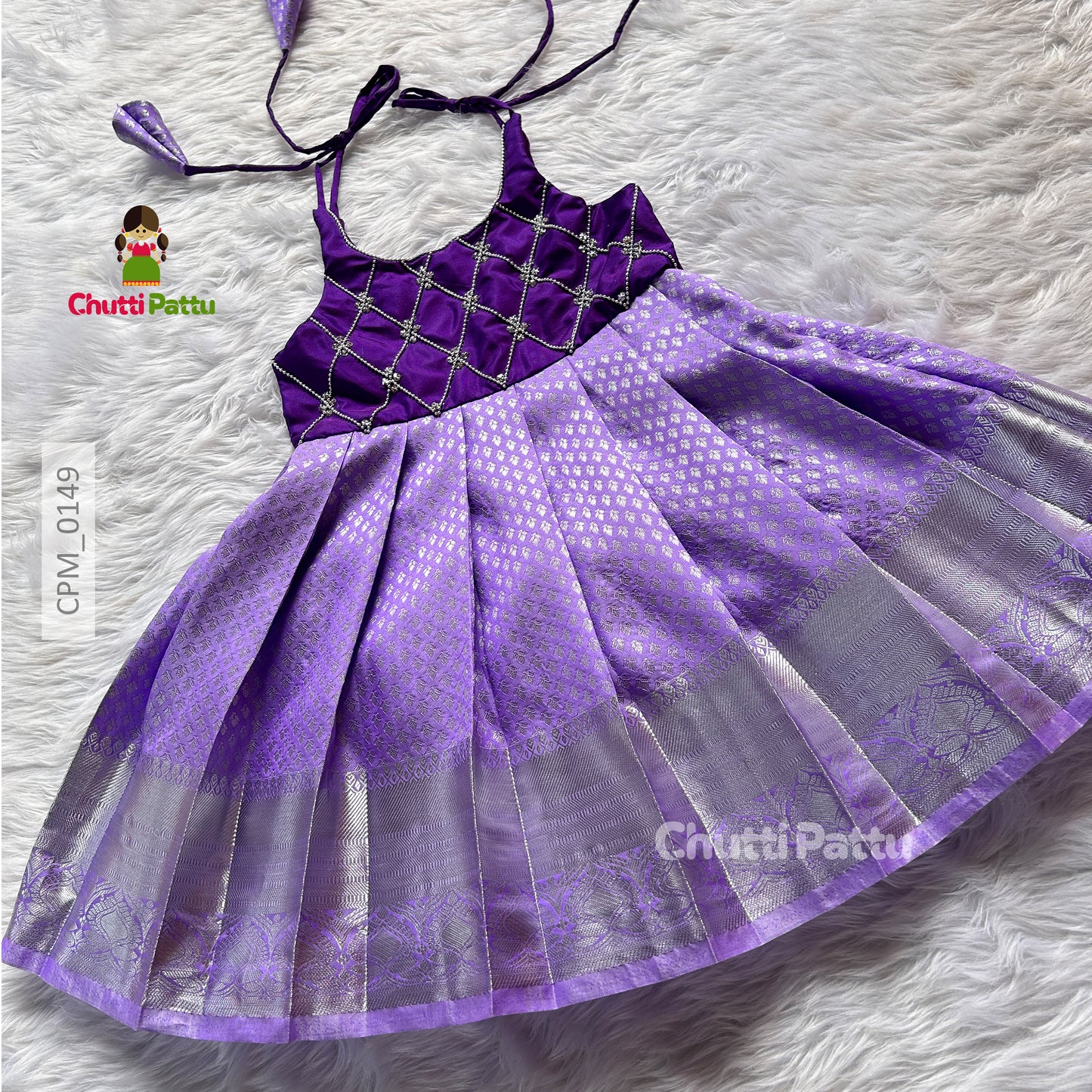 Lavender Kanchi Soft Silk Tie-Up Frock | CPM_0149A
