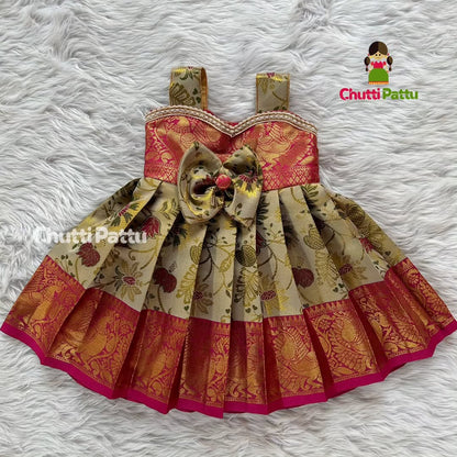 Golden Orange Kalamkari Sleeveless Frock | CPM_0153