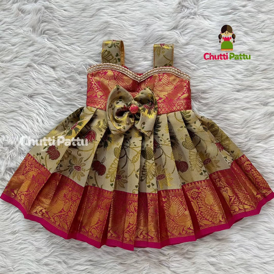 Golden Orange Kalamkari Sleeveless Frock | CPM_0153