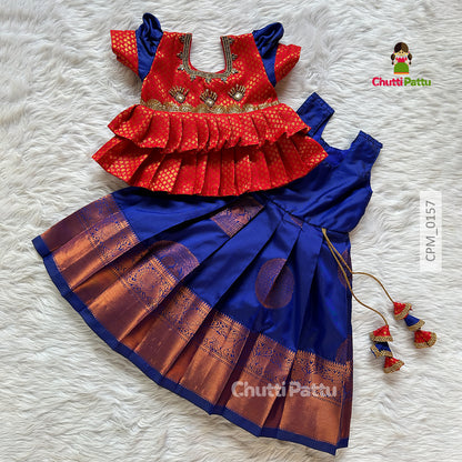 Salsa Red & Blue Kanchi Soft Silk Aari Pattu Pavadai  | CPM_0157