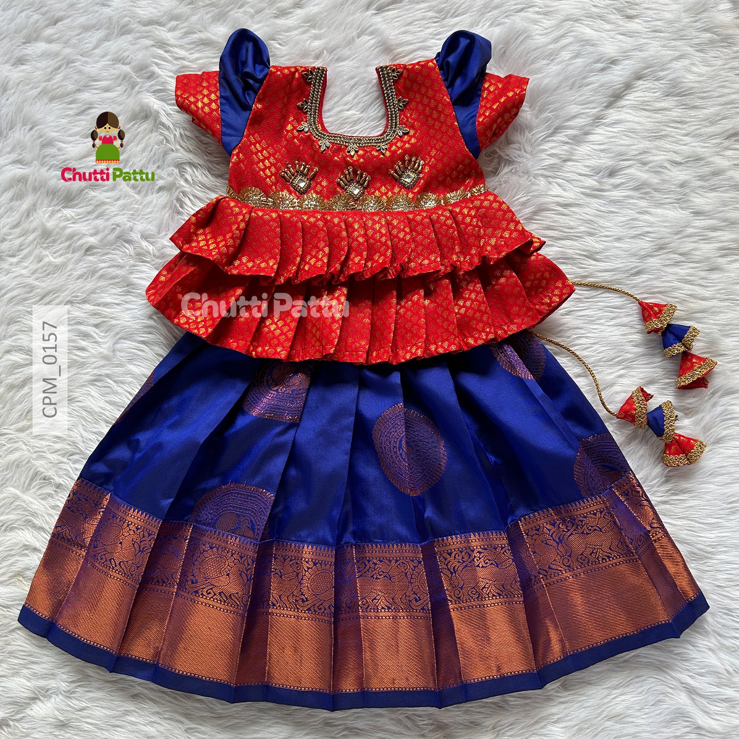 Salsa Red & Blue Kanchi Soft Silk Aari Pattu Pavadai  | CPM_0157