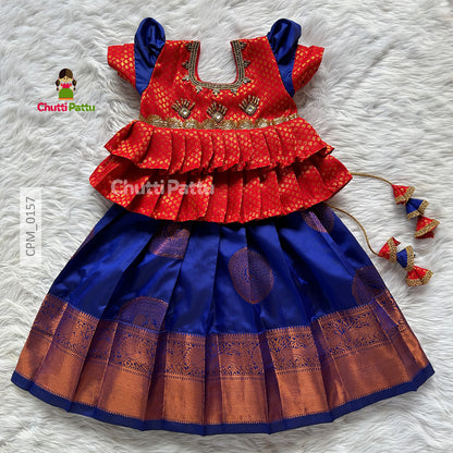 Salsa Red & Blue Kanchi Soft Silk Aari Pattu Pavadai  | CPM_0157