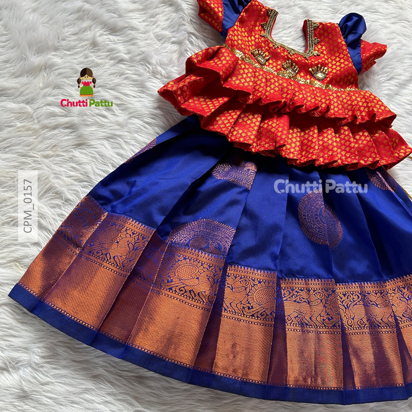 Salsa Red & Blue Kanchi Soft Silk Aari Pattu Pavadai  | CPM_0157