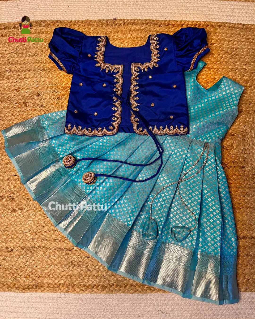 Royal Blue & Sky Blue Premium Overcoat Aari Set | CPM_0169