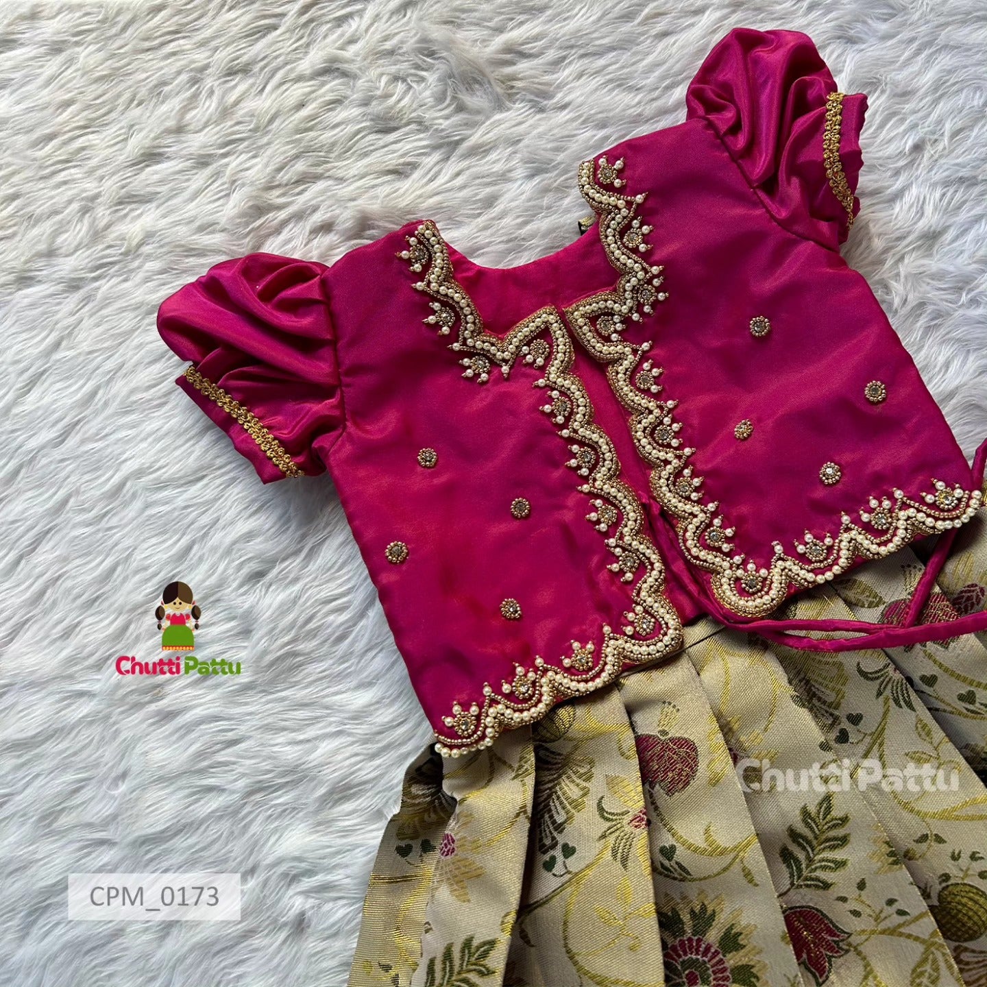 Magenta & Off White Kanchi Soft Silk Aari Work Overcoat Set | CPM_0173