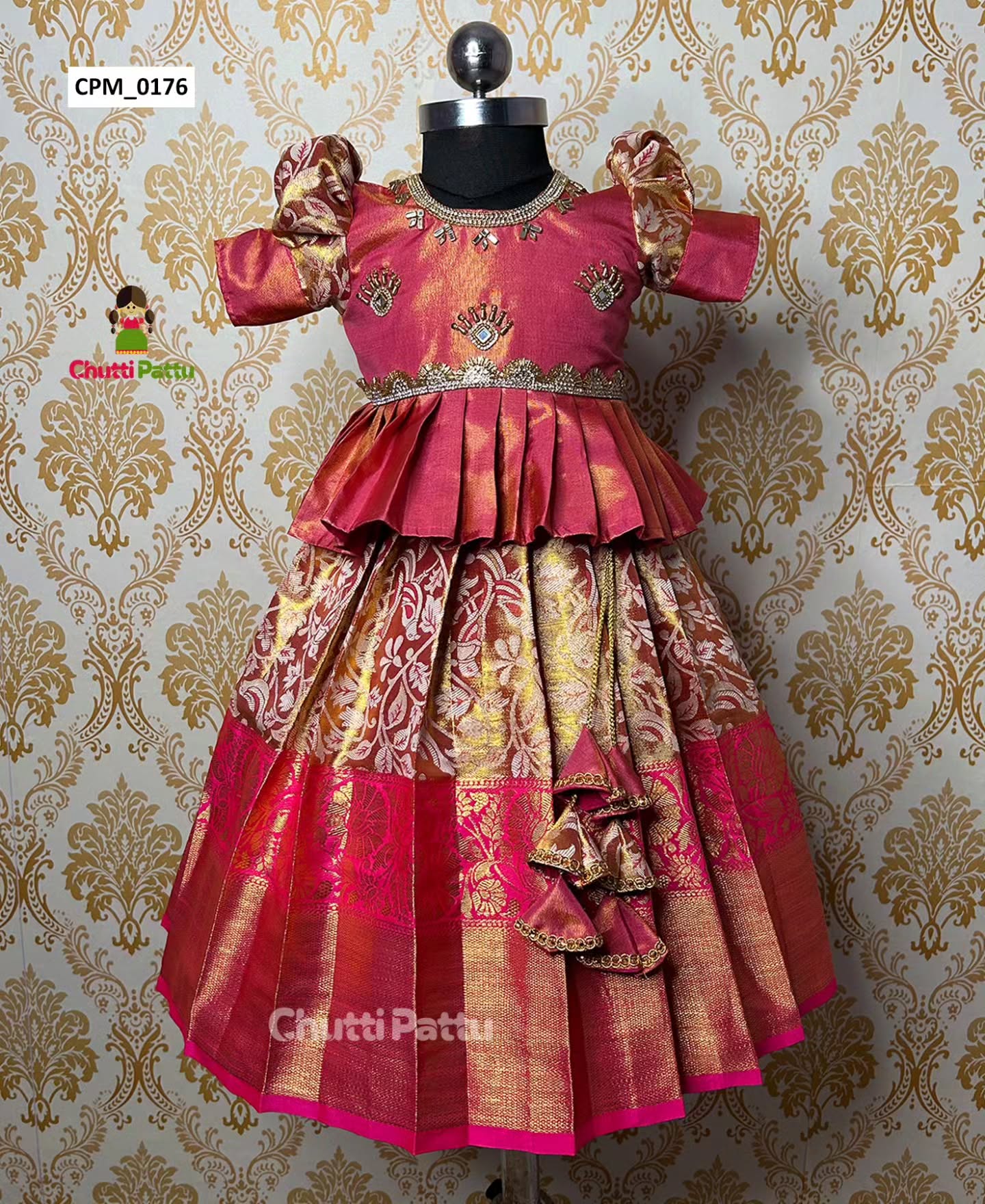 Pink Tissue Silk Top & Aari Work & Kanchi Silk Skirt | CPM_0176