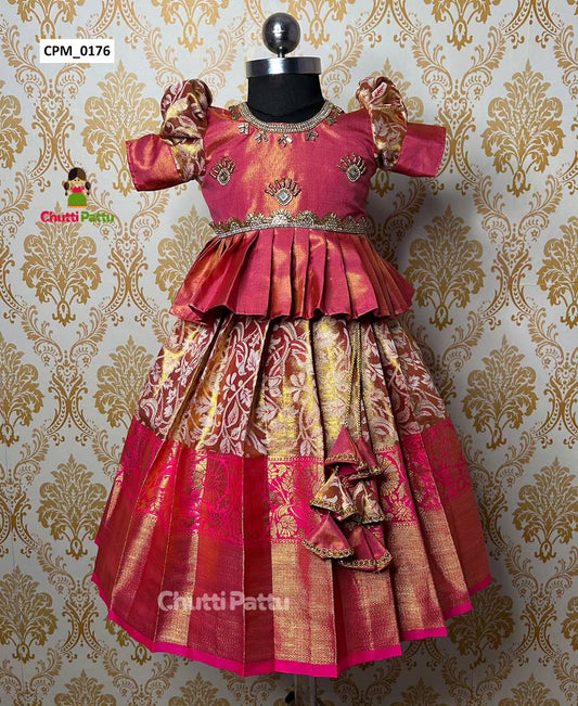 Pink Tissue Silk Top & Aari Work & Kanchi Silk Skirt | CPM_0176