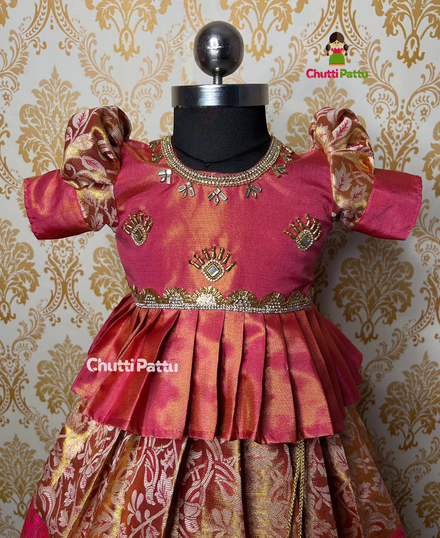 Pink Tissue Silk Top & Aari Work & Kanchi Silk Skirt | CPM_0176