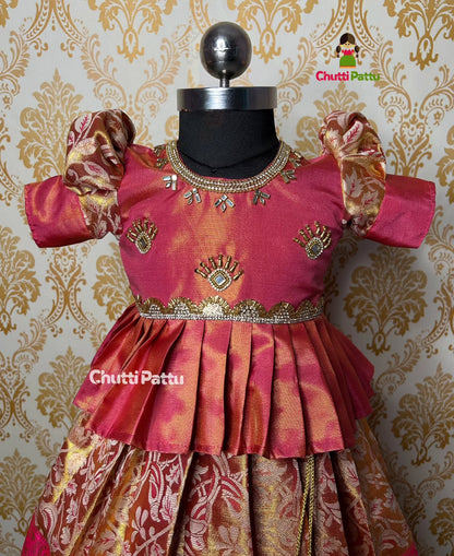 Pink Tissue Silk Top & Aari Work & Kanchi Silk Skirt | CPM_0176