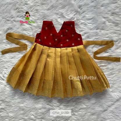 Gold Tissue Silk with Red Velvet Top | CPM_0180
