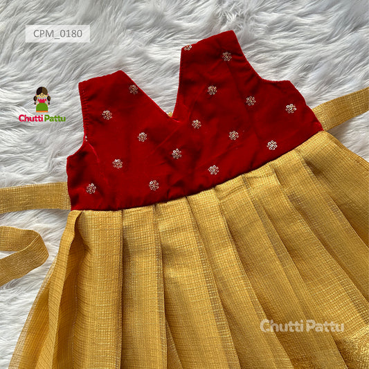 Gold Tissue Silk with Red Velvet Top | CPM_0180