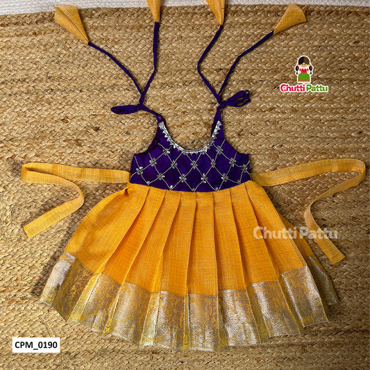 Deep Violet & Yellow Glow Tissue Silk Tip-Up Frock | CPM_0190