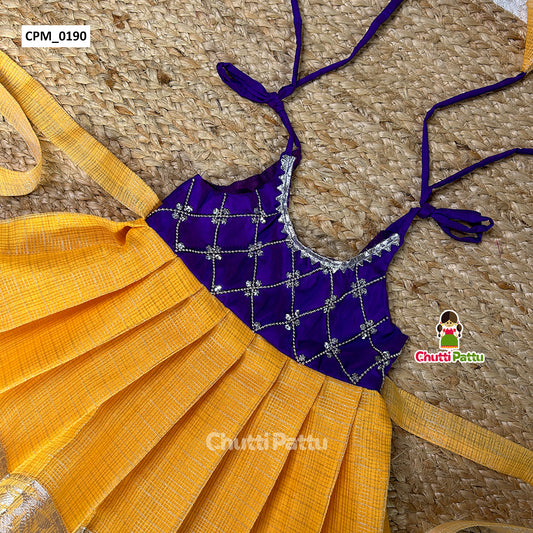 Deep Violet & Yellow Glow Tissue Silk Tip-Up Frock | CPM_0190