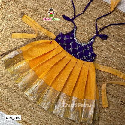 Deep Violet & Yellow Glow Tissue Silk Tip-Up Frock | CPM_0190
