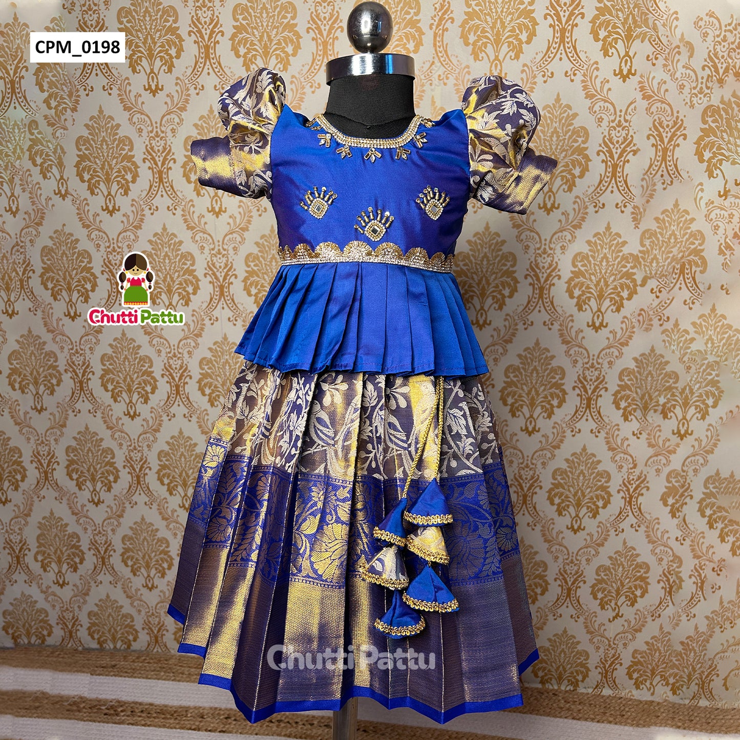 Luxurious Blue Tissue Silk Top with Aari Work Kanchi Silk Skirt | CPM_0198