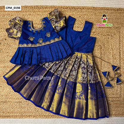 Luxurious Blue Tissue Silk Top with Aari Work Kanchi Silk Skirt | CPM_0198