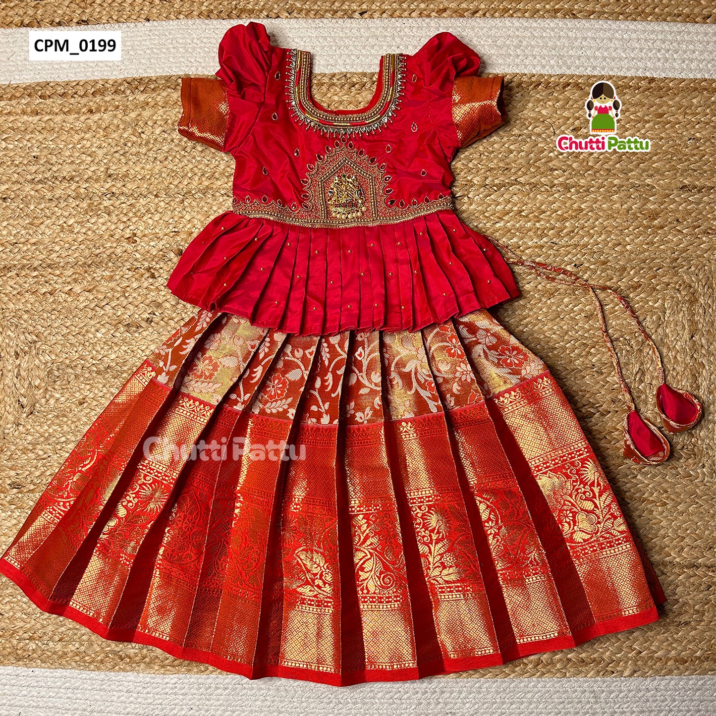 Red Lakshmi Pendant Pure Kanchi Silk Pattu Pavadai | CPM_0199