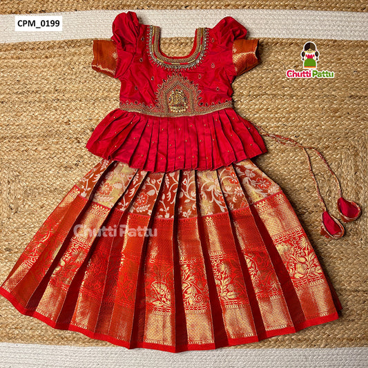 Red Lakshmi Pendant Pure Kanchi Silk Pattu Pavadai | CPM_0199