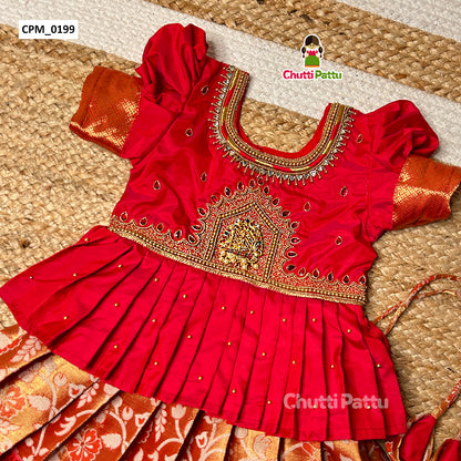 Red Lakshmi Pendant Pure Kanchi Silk Pattu Pavadai | CPM_0199