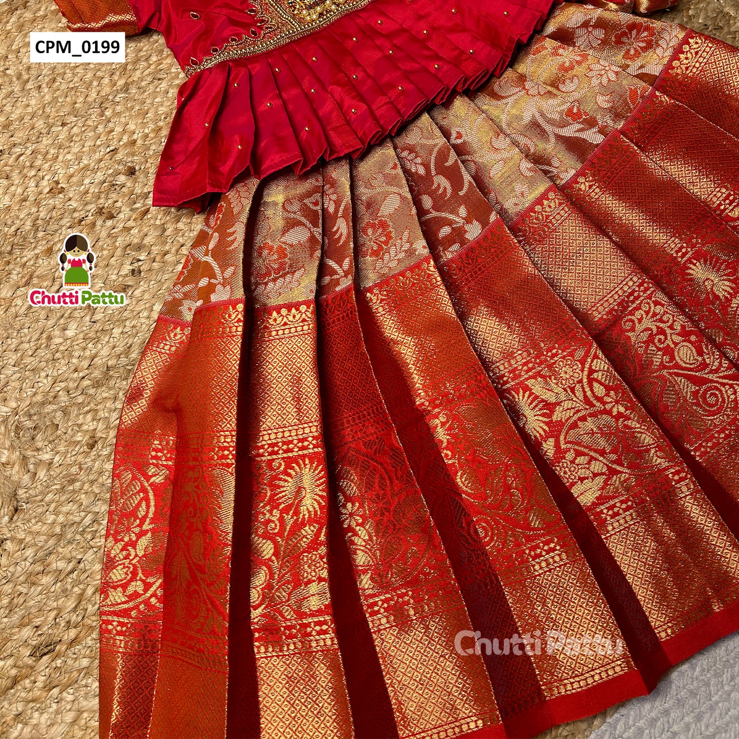 Red Lakshmi Pendant Pure Kanchi Silk Pattu Pavadai | CPM_0199