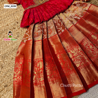 Red Lakshmi Pendant Pure Kanchi Silk Pattu Pavadai | CPM_0199