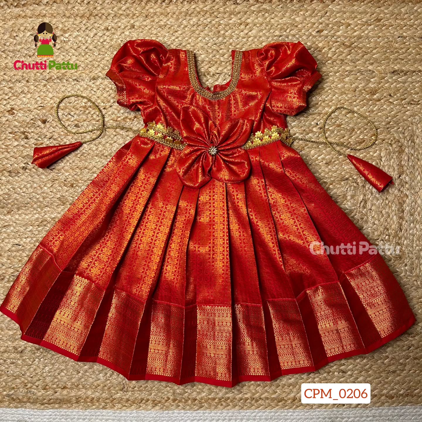 Radiant Red Kanchi Soft Silk Frock | CPM_0206