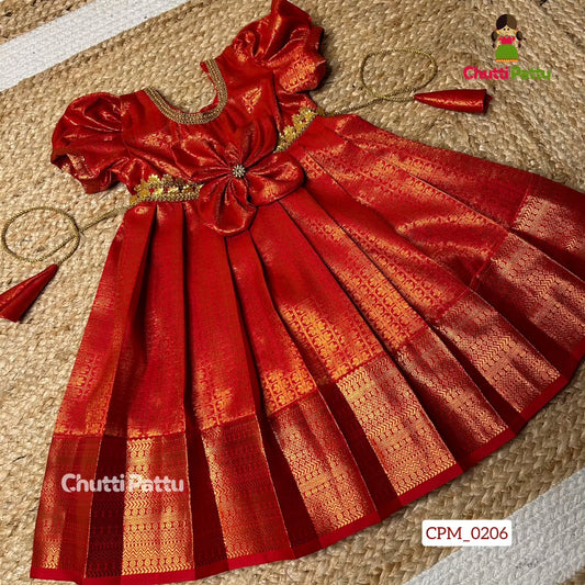 Radiant Red Kanchi Soft Silk Frock | CPM_0206