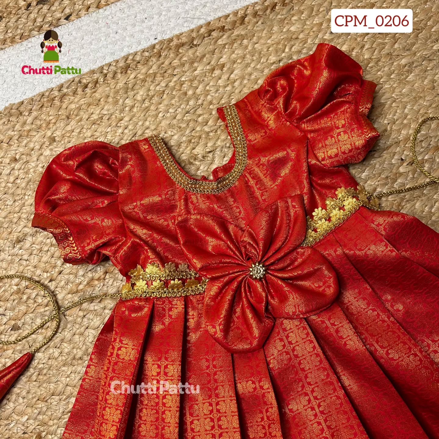 Radiant Red Kanchi Soft Silk Frock | CPM_0206