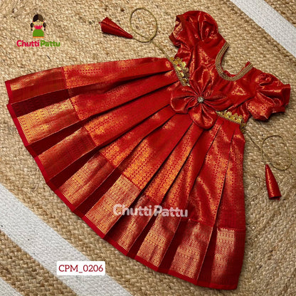 Radiant Red Kanchi Soft Silk Frock | CPM_0206